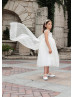 Square Neck Ivory Lace Tulle Tea Length Flower Girl Dress